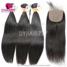 Best Match Silk Base Closure 4*4 With 3 or 4 Bundles Standard Virgin Remy Hair Indian Silky Straight Hair Extensions