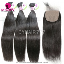 Best Match 4*4 Silk Base Closure With 3 or 4 Bundles Standard Virgin Remy Hair Mongolian Silky Straight Hair Extensions
