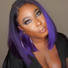 150% Density Bob Lace Front Wig Ombre Color 1B/Purple Straight Virgin Human Lace Wig