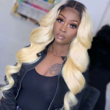 Stylist Wig As Picture 100% Virgin Human Hair Body Wavy Color 1B/Blonde