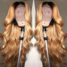Stylist Wig As Picture 100% Virgin Human Hair Wavy Ombre Sandy Yellow 130% Density
