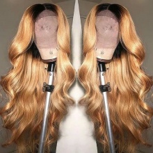 Stylist Wig As Picture 100% Virgin Human Hair Wavy Ombre Sandy Yellow 130% Density