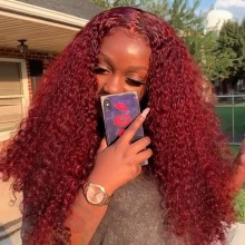 Stylist Wig As Picture 100% Virgin Human Hair Deep Wave Ruby Red