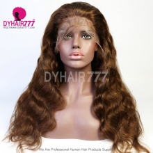 Stock Clearance Color 4# 13*4 Lace Frontal Wigs Body Wave 130% Density Top Quality Virgin Human Hair With Elastic Band 