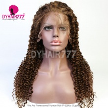 Color 4# 13*4 Lace Frontal Wigs Deep Curly 130% Density Top Quality Virgin Human Hair With Elastic Band 