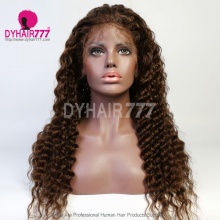 Color 4# 13*4 Lace Frontal Wigs Deep Wave 130% Density Top Quality Virgin Human Hair With Elastic Band 