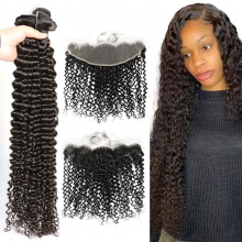 13x4 Lace Frontal With 3 or 4 Bundles Brazilian Deep Curly Standard Virgin Human Hair Extensions