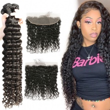 13x4 Lace Frontal With 3 or 4 Bundles Standard Virgin Brazilian Deep Wave Human Hair Extensions