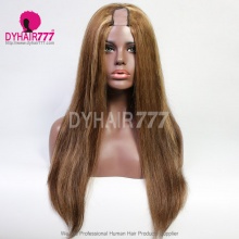 2*4 U Part Wigs P4/27 Highlights Straight Hair 300% Density 100% Unprocessed Virgin Human Hair