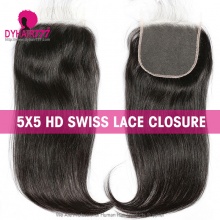 Royal Single Knots HD Swiss Lace 5*5 Closure Human hair With Baby Hair Pre Plucked Natural Color