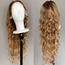 Stylist Wig As Picture 100% Virgin Human Hair Big Loose Wave Ombre Beige Color 