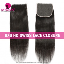 HD Swiss Lace 6*6 Closure Human hair With Baby Hair Pre Plucked Natural Color
