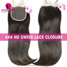 HD Swiss Lace 4*4 Closure Invisible Human hair With Baby Hair Pre Plucked Natural Color