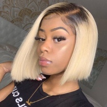 150% Density Bob Lace Front Wig Color 1B/613 Ombre Straight Virgin Human Lace Wig