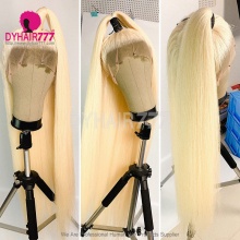 #613 Wig 130% density Virgin Human Hair Straight Blonde Full Lace Wigs With Nautal Hairline