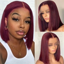 Color 99j Glueless Lace Wigs 150% Density Blunt Wig Short Bob Wig Straight Hair 100% Human Hair