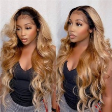 180% Density Lace Front Wig Color 1B/27 Ombre Straight Hair Virgin Human Lace Wig