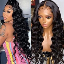 Stock Clearance Color 1B# 13*4 Lace Frontal Wigs Loose Deep 130% Density Top Quality Virgin Human Hair With Elastic Band 