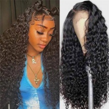 Color 1B# 13*4 Lace Frontal Wigs Water Wave 130% Density Top Quality Virgin Human Hair 