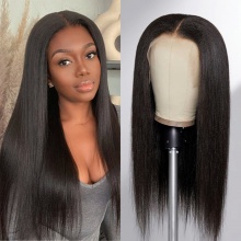 Yaki Straight 13*4 Lace Front Wigs 150% Density Top Quality Virgin Human Hair With Elastic Band 