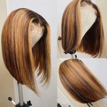 Highlights P4/27 BluntCut Short Bob Wigs 150% Density Straight Hair 100% Human Hair Lace Frontal Wigs
