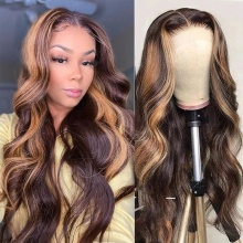 Glueless Highlight Color P4/27 HD Swiss 13x4 Full Lace Frontal Wigs 200% Density Virgin Human Hair Wigs
