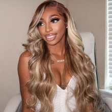 Brown Wig With Blonde Highlights #P4/613 Straight & Body Wave Lace Front Wigs Human Hair 130% Density