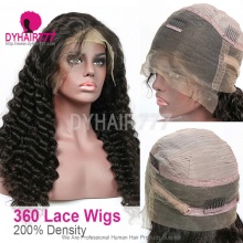 360 Lace Wig 200% Density Pre Plucked Virgin Human Hair Deep Wave Natural Color