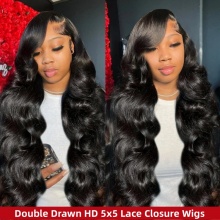 Double Drawn 5x5 HD Lace Closure Wig 200% Density Wear Go GluelessFull Hair Volumn Human Hair Wigs