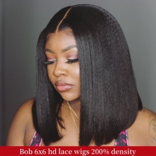 Bob HD 6x6 Lace Wigs 200% Density Glueless Beginner Friendly Virgin Human Hair Wigs Natural Color