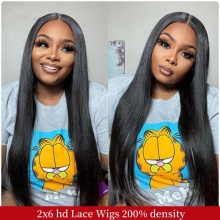 2x6 HD /Transparent Lace Closure Wigs 200% Density Pre Plucked Lace Wig 100% Virgin Human Hair Unprocessed Hair