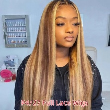 P4/27 Highlight Color Full Lace Wigs 130% Density Top Quality Virgin Human Hair Straight Hair