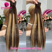 P4/27 Highlighted Color Seamless Clip in Hair Extensions 1Pack 6Pcs 120g Remy Human Hair Extend Length Volume