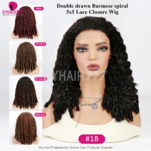 Super Double Drawn Burmese Spiral 5x5 Lace Closure Wigs 100% Unprocessed Virgin Human Hair Wig